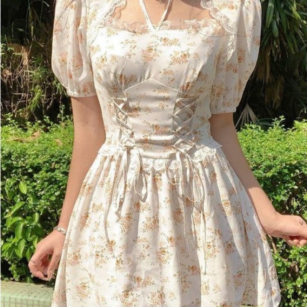Elegant Floral Lace-Up Mini Dress